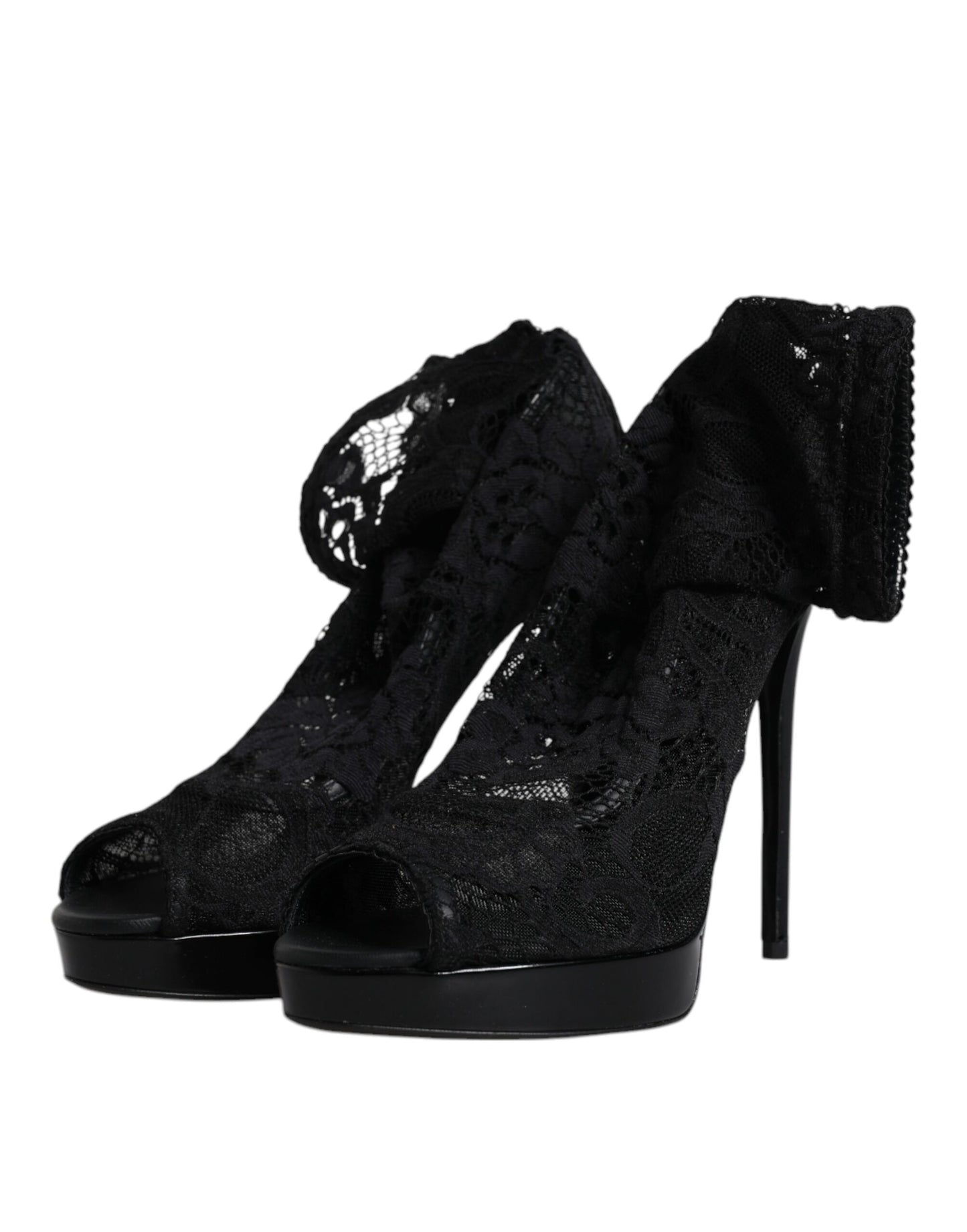 Bottes en dentelle extensible noires Taormina de Dolce &amp; Gabbana
