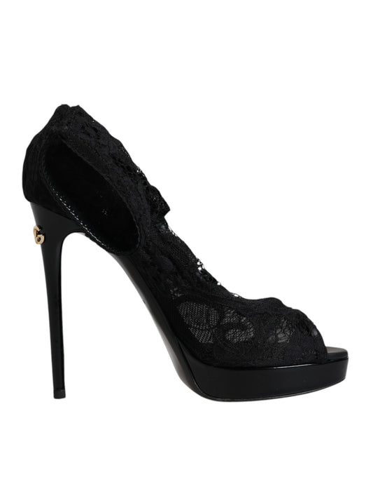 Bottes en dentelle extensible noires Taormina de Dolce &amp; Gabbana