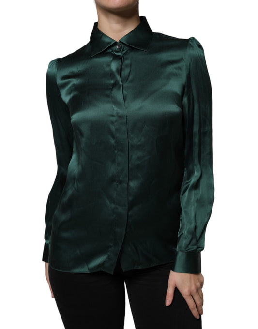 Chemisier boutonné à manches longues en soie vert foncé Dolce &amp; Gabbana