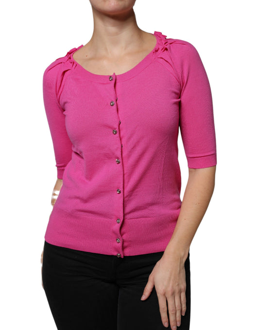 Pull cardigan boutonné en laine rose Dolce &amp; Gabbana
