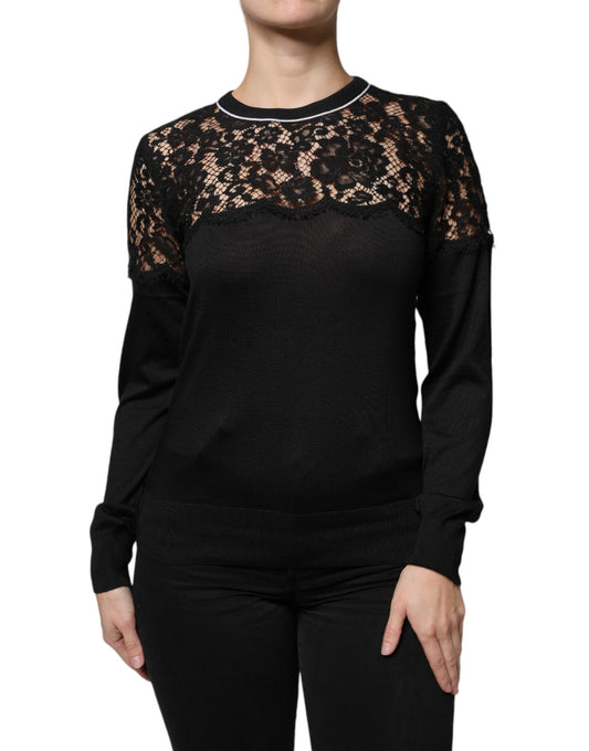 Chemisier en soie et dentelle florale noire Dolce &amp; Gabbana