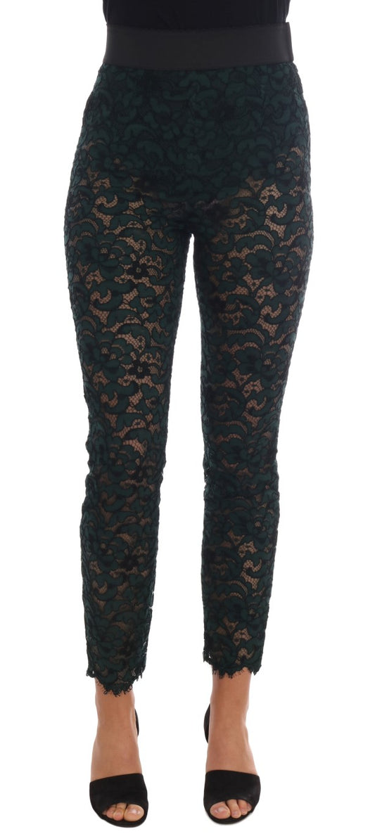 Pantalon legging en dentelle florale verte Dolce &amp; Gabbana