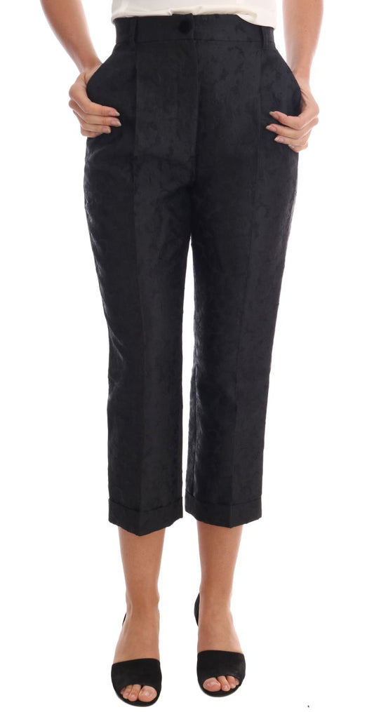 Pantalon capri en brocart floral noir Dolce &amp; Gabbana