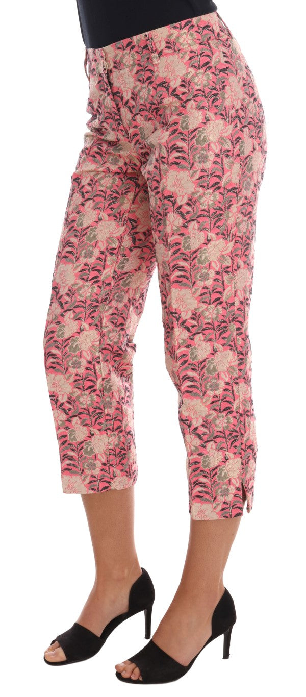 Dolce &amp; Gabbana – Caprihose aus Brokat mit Blumenmuster in Rosa