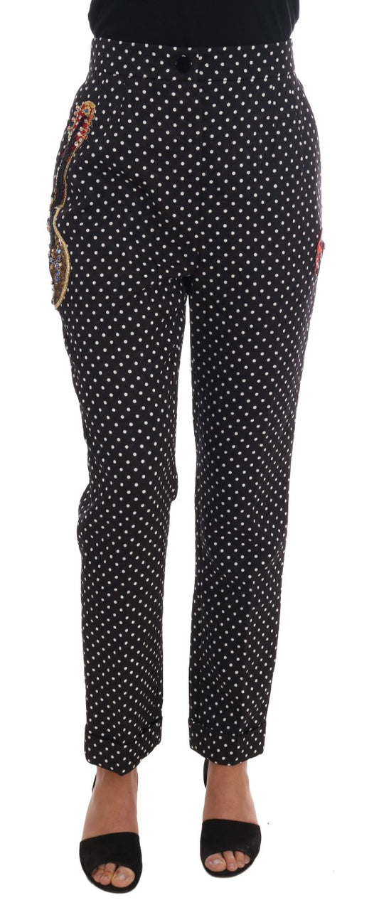 Pantalon noir à pois et cristaux de Sicile Dolce &amp; Gabbana