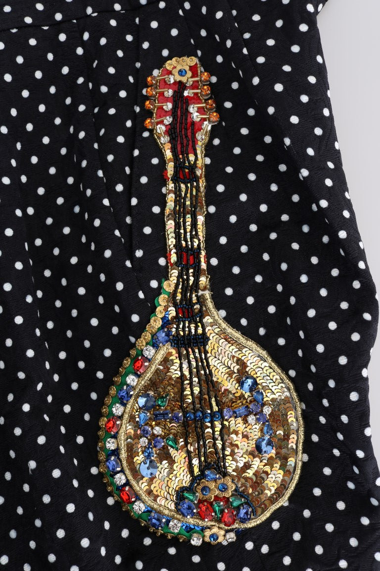 Pantalon noir à pois et cristaux de Sicile Dolce &amp; Gabbana