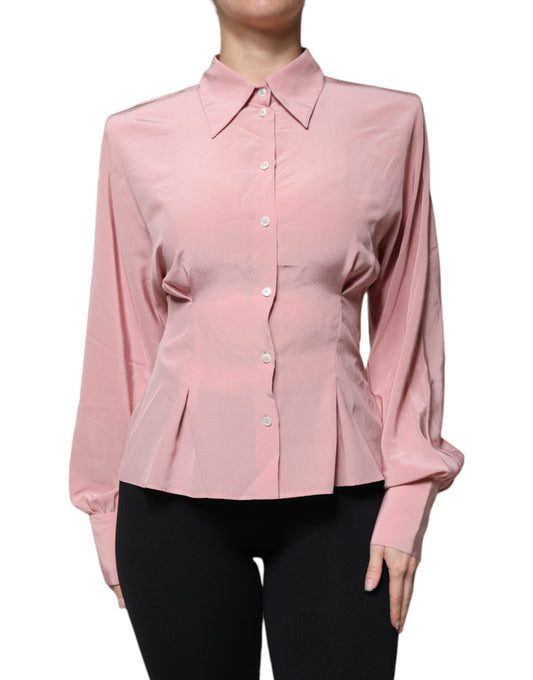 Chemisier à manches longues et col en coton rose Dolce &amp; Gabbana