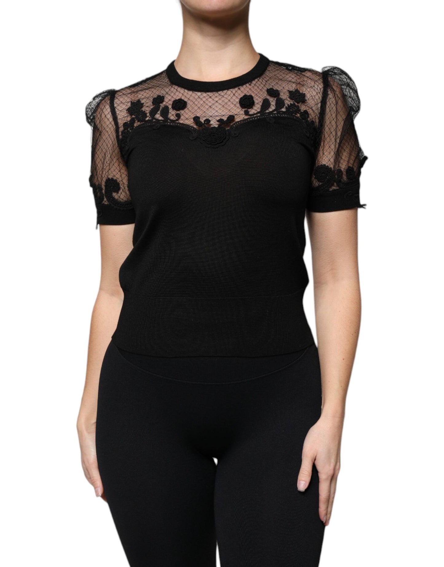 Chemisier à manches courtes en dentelle florale noire Dolce &amp; Gabbana