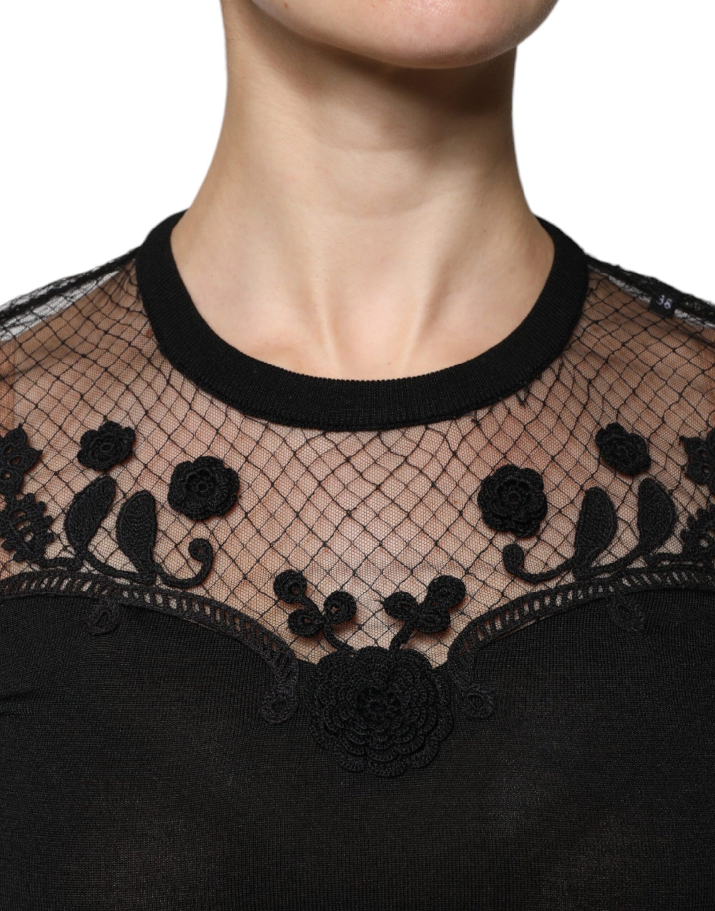 Chemisier à manches courtes en dentelle florale noire Dolce &amp; Gabbana