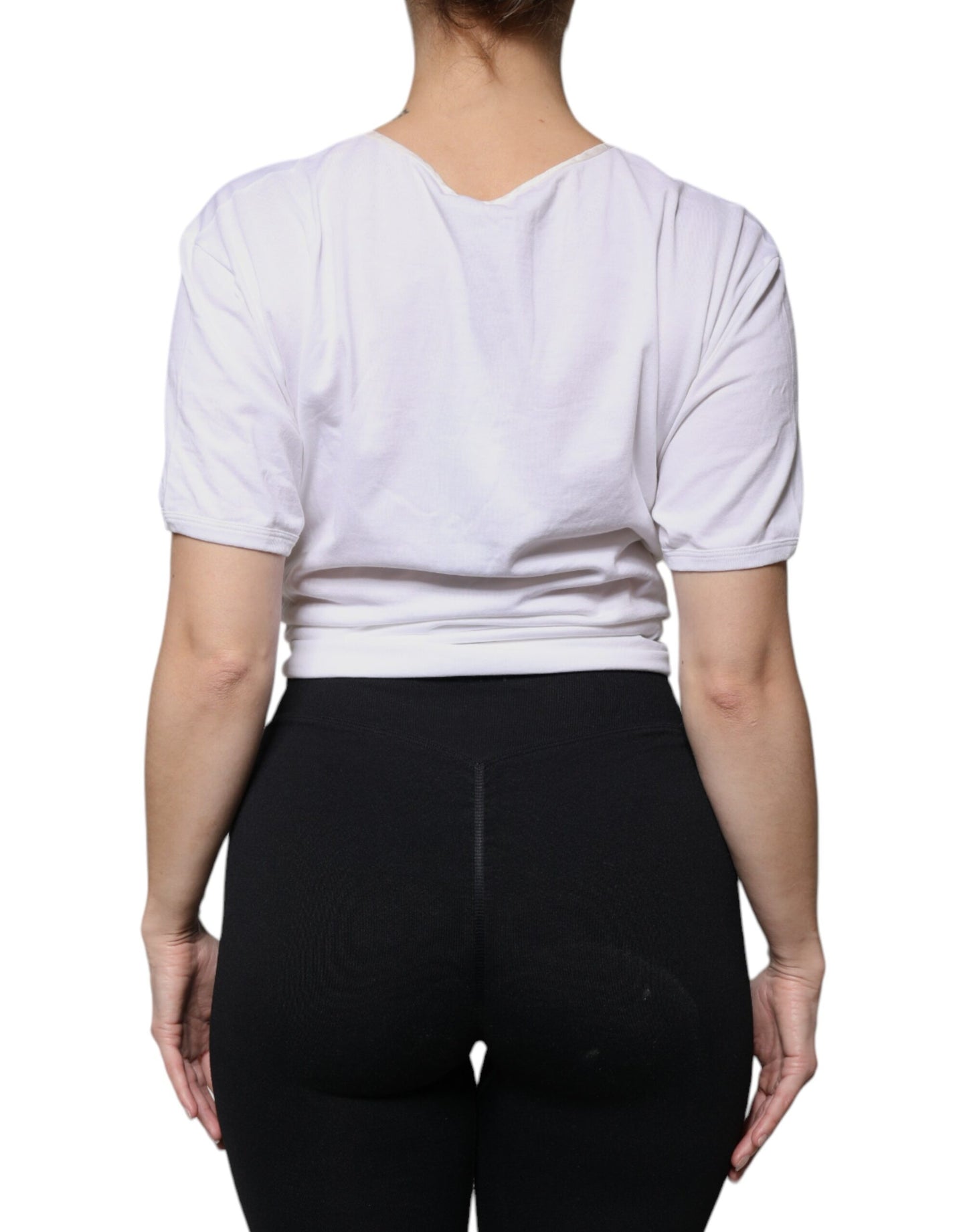 Dolce &amp; Gabbana – Weißes Wickelblusen-Top aus Baumwolle und Seide mit Rundhalsausschnitt