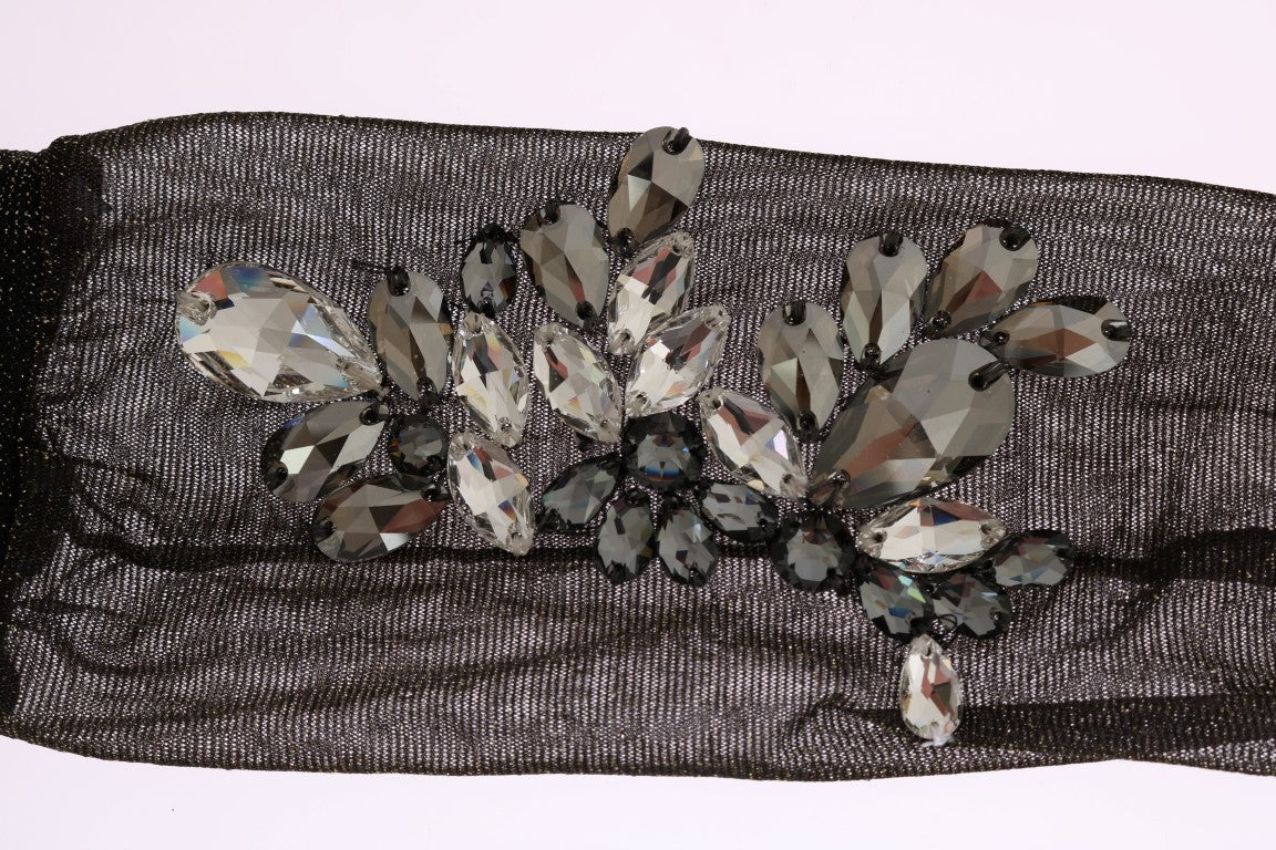 Chaussettes noires extensibles à fleurs et cristaux transparents Dolce &amp; Gabbana