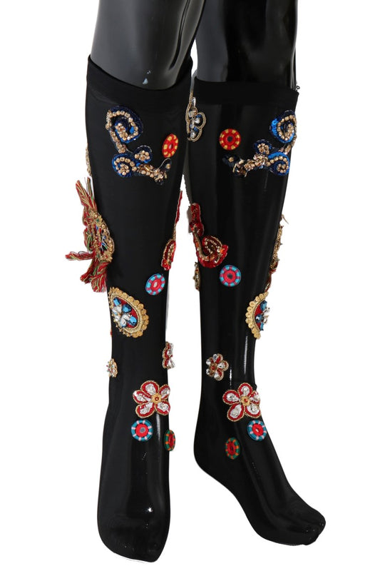 Chaussettes noires extensibles Carretto Crystal de Dolce &amp; Gabbana