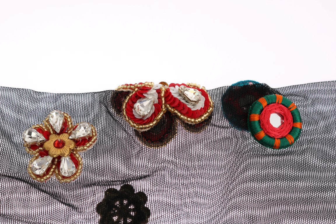 Chaussettes noires extensibles Carretto Crystal de Dolce &amp; Gabbana