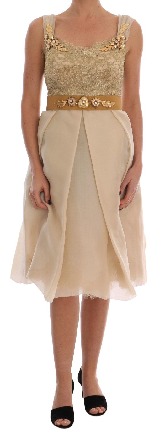 Robe en soie dorée ornée de cristaux Dolce &amp; Gabbana