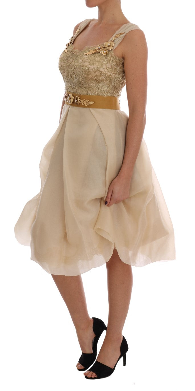 Robe en soie dorée ornée de cristaux Dolce &amp; Gabbana