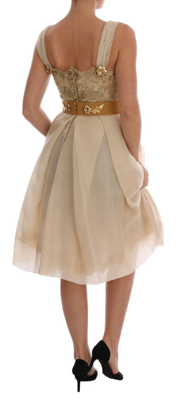 Robe en soie dorée ornée de cristaux Dolce &amp; Gabbana