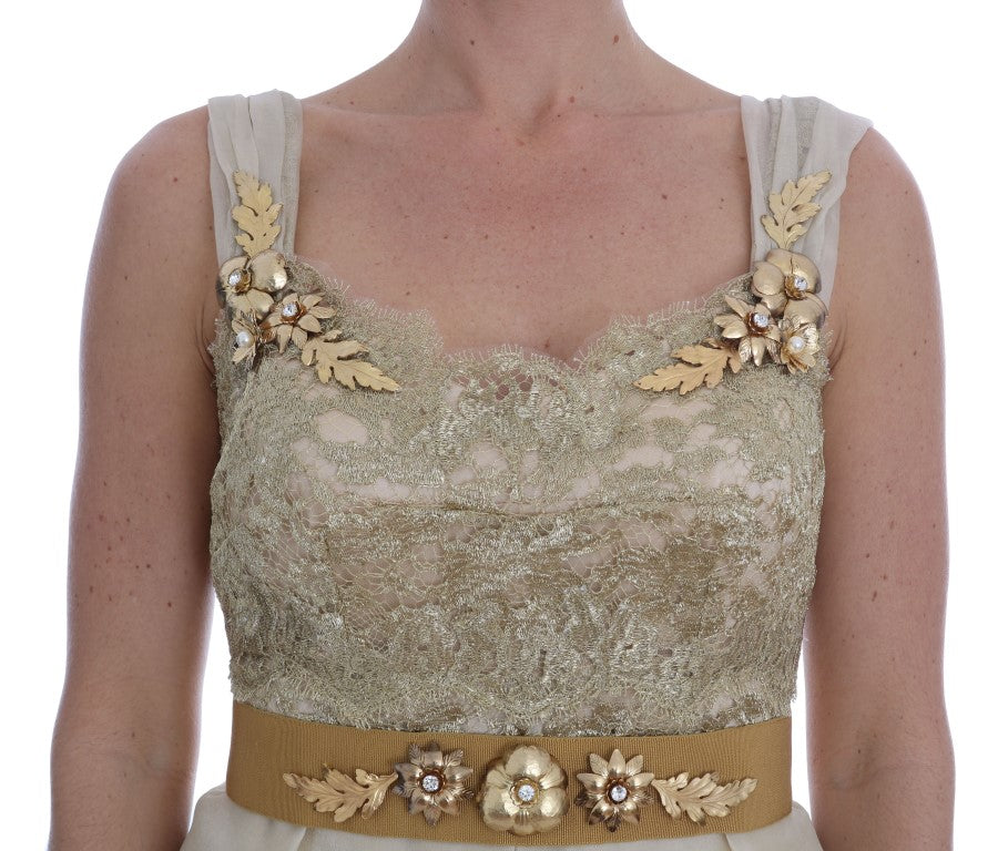 Robe en soie dorée ornée de cristaux Dolce &amp; Gabbana