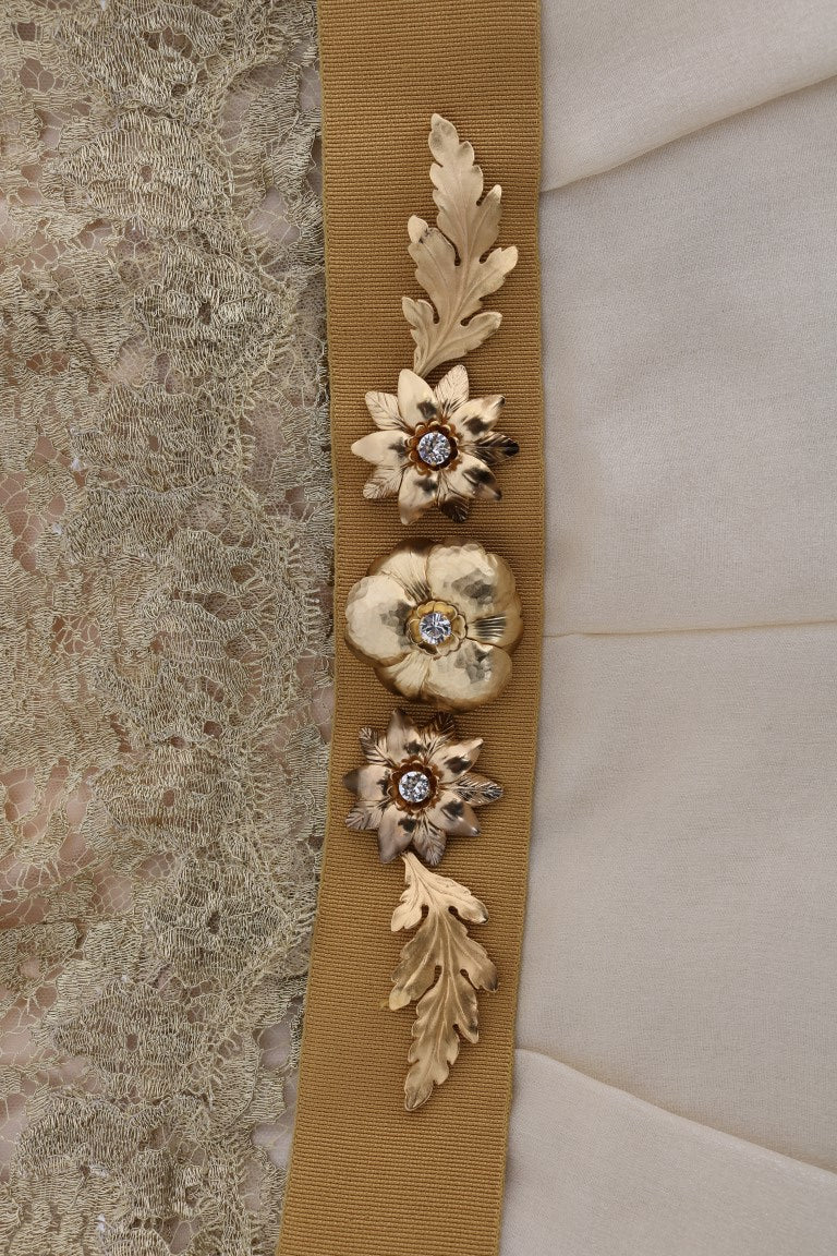 Robe en soie dorée ornée de cristaux Dolce &amp; Gabbana