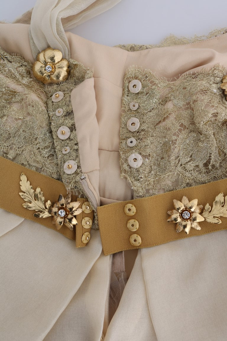 Robe en soie dorée ornée de cristaux Dolce &amp; Gabbana