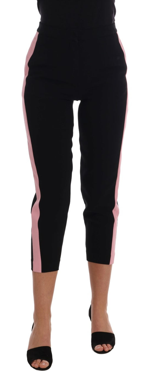 Pantalon capri extensible noir à rayures roses Dolce &amp; Gabbana