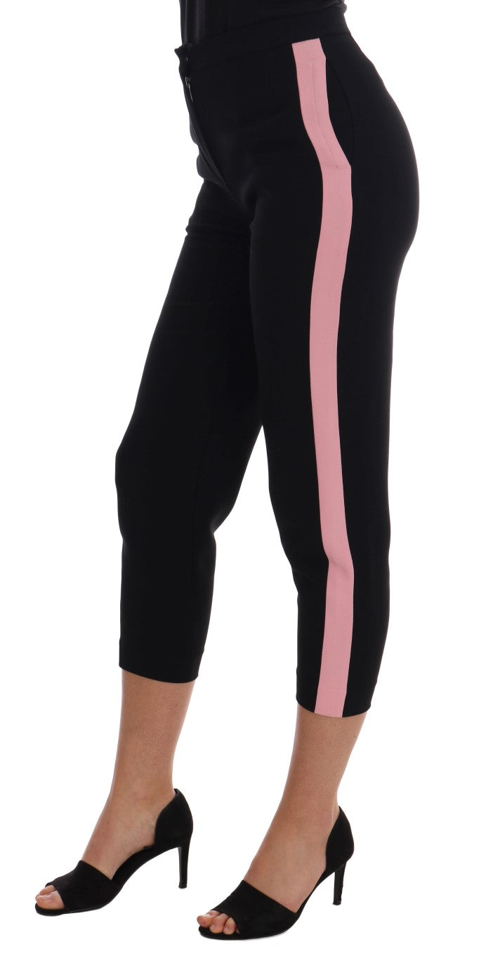 Pantalon capri extensible noir à rayures roses Dolce &amp; Gabbana