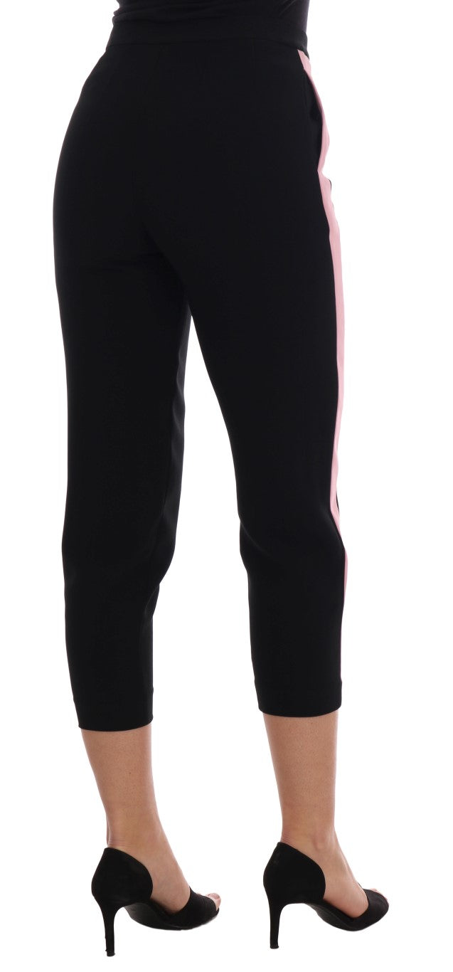 Pantalon capri extensible noir à rayures roses Dolce &amp; Gabbana
