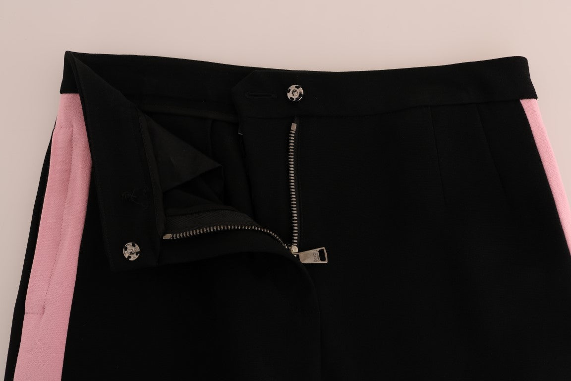 Pantalon capri extensible noir à rayures roses Dolce &amp; Gabbana