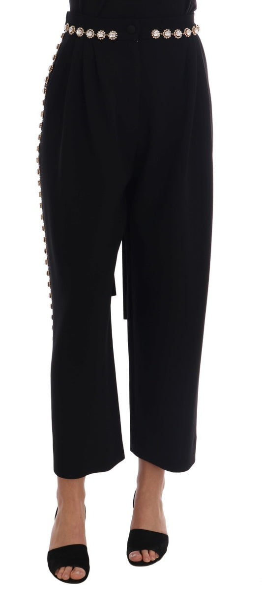 Pantalon en laine stretch noire à cristaux Dolce &amp; Gabbana