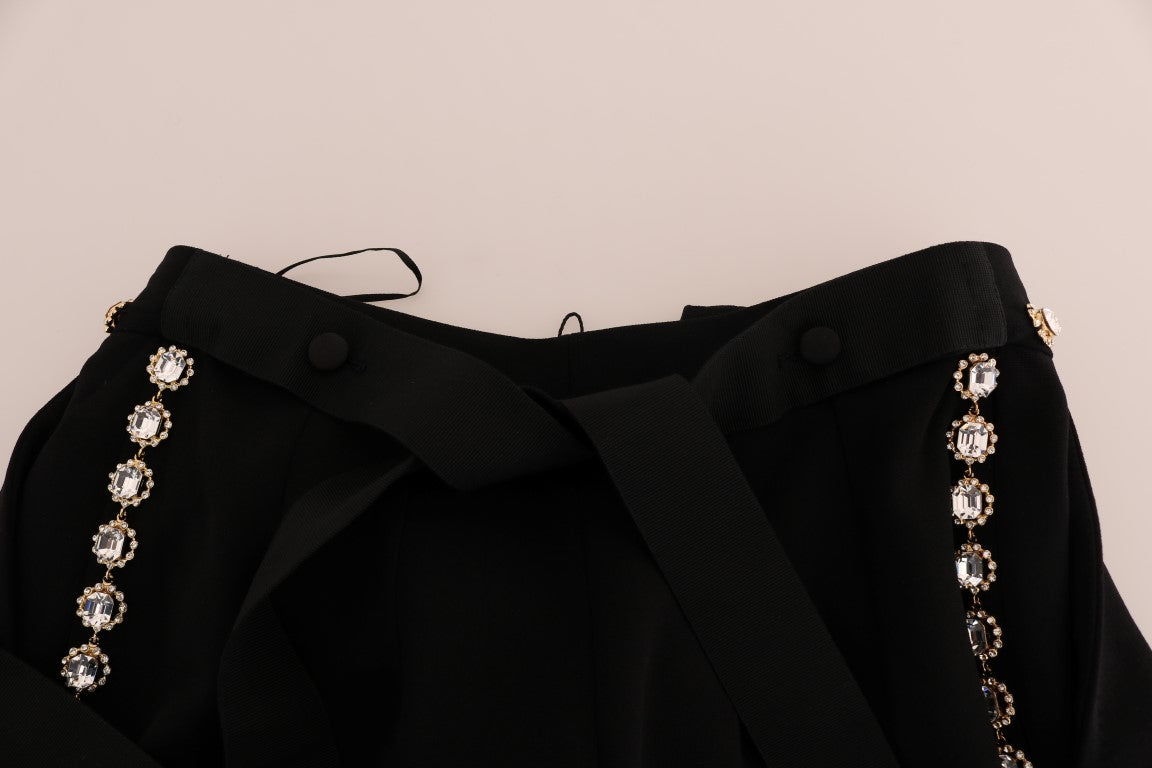 Pantalon en laine stretch noire à cristaux Dolce &amp; Gabbana