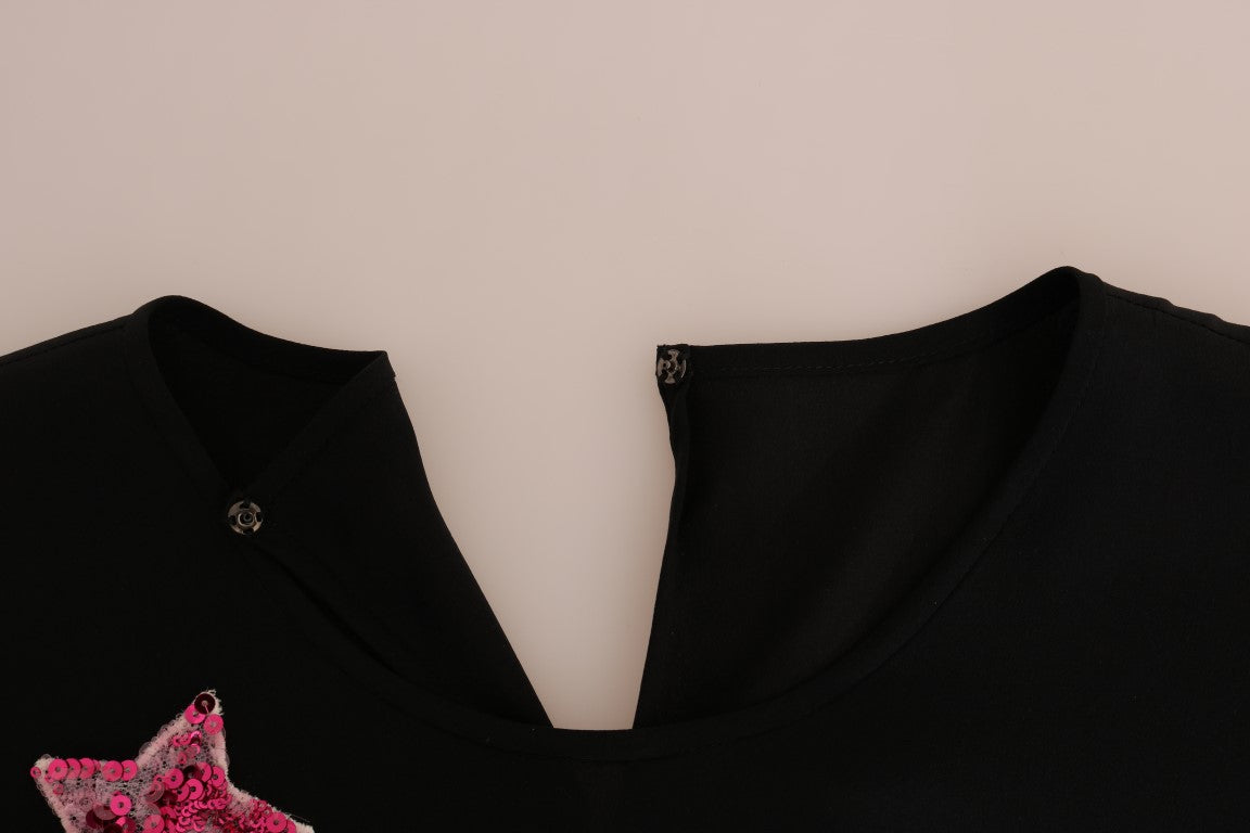 Chemisier en soie noire Dolce &amp; Gabbana avec cristaux et haut conte de fées