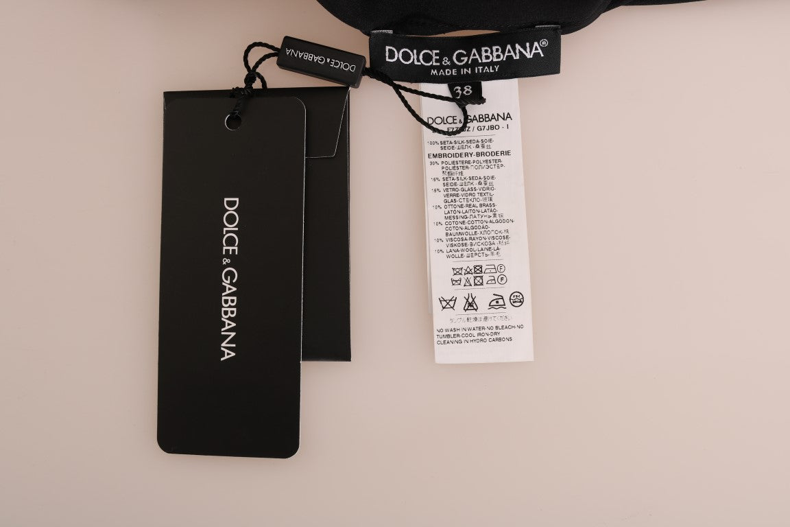 Chemisier en soie noire Dolce &amp; Gabbana avec cristaux et haut conte de fées