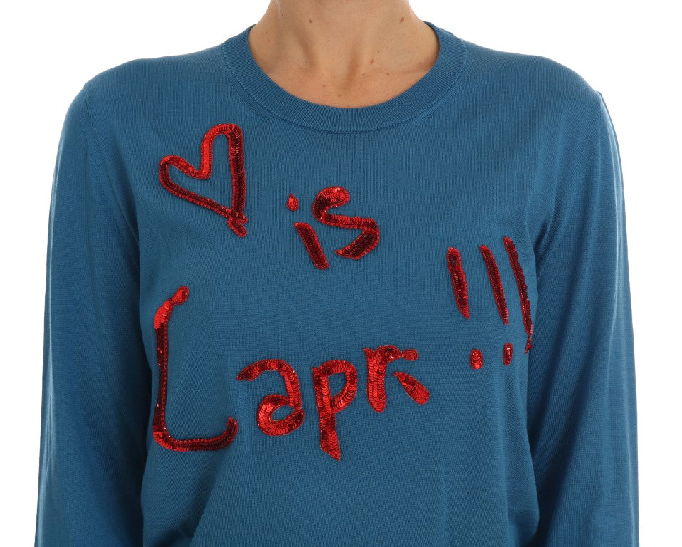 Pull en soie bleu Dolce &amp; Gabbana Love is Pullover