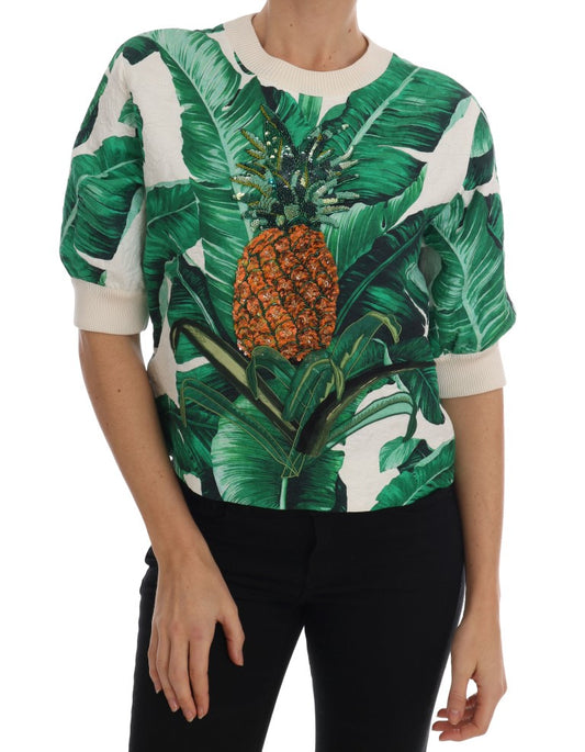 Pull ras du cou à paillettes ananas banane Dolce &amp; Gabbana