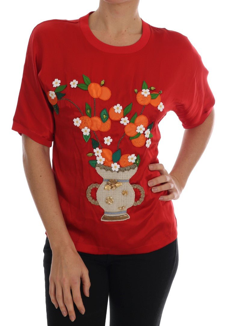 Dolce &amp; Gabbana Rotes Seiden-Orange-Vase-Kristall-Top