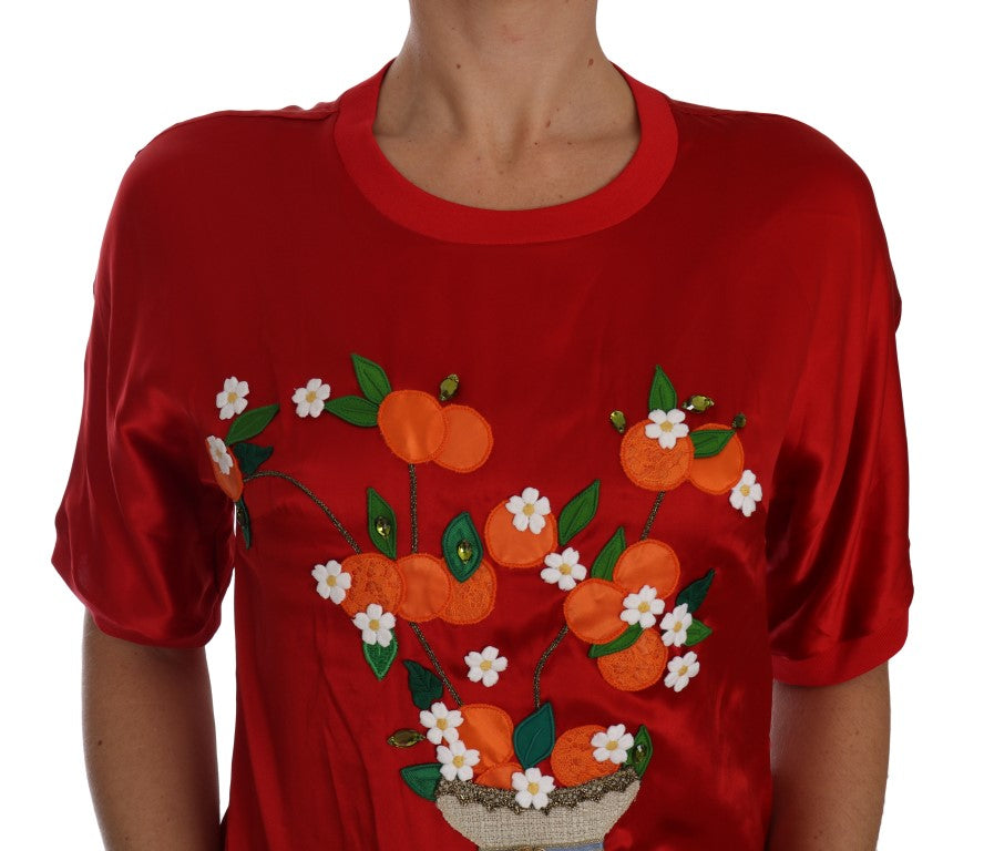 Dolce &amp; Gabbana Rotes Seiden-Orange-Vase-Kristall-Top