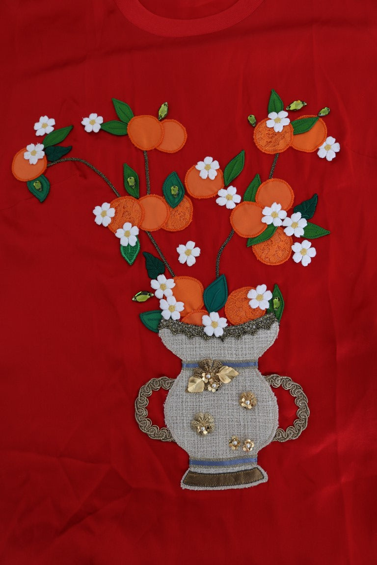 Dolce &amp; Gabbana Rotes Seiden-Orange-Vase-Kristall-Top