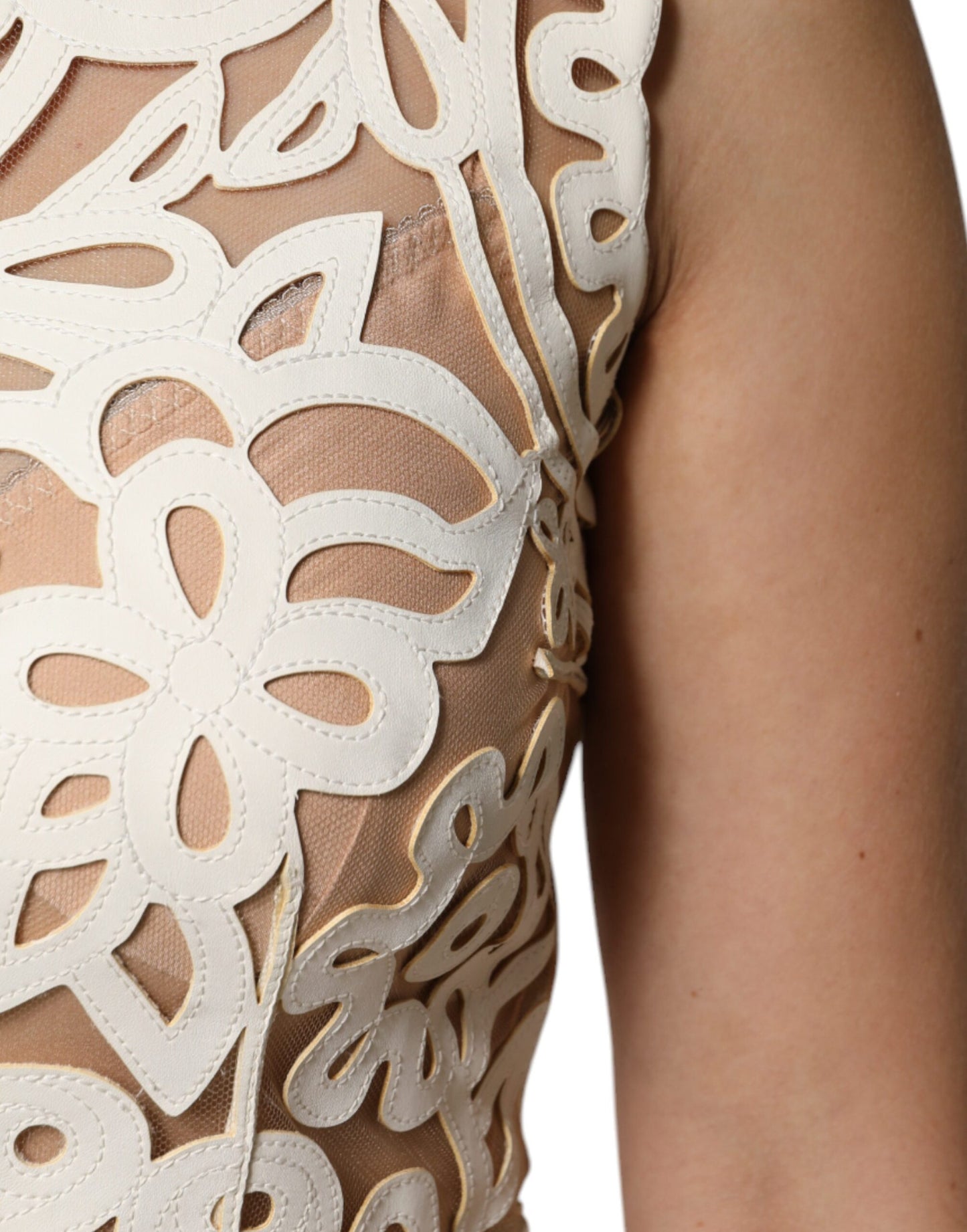 Robe mi-longue sans manches en cuir blanc découpé Dolce &amp; Gabbana