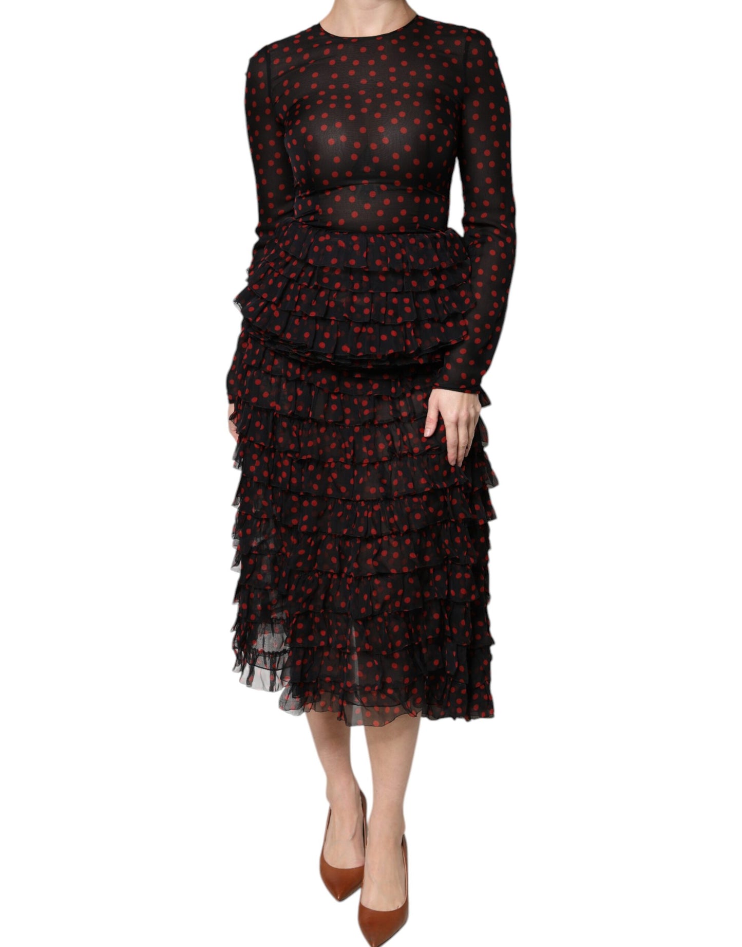 Robe midi superposée en soie à pois noirs et rouges Dolce &amp; Gabbana