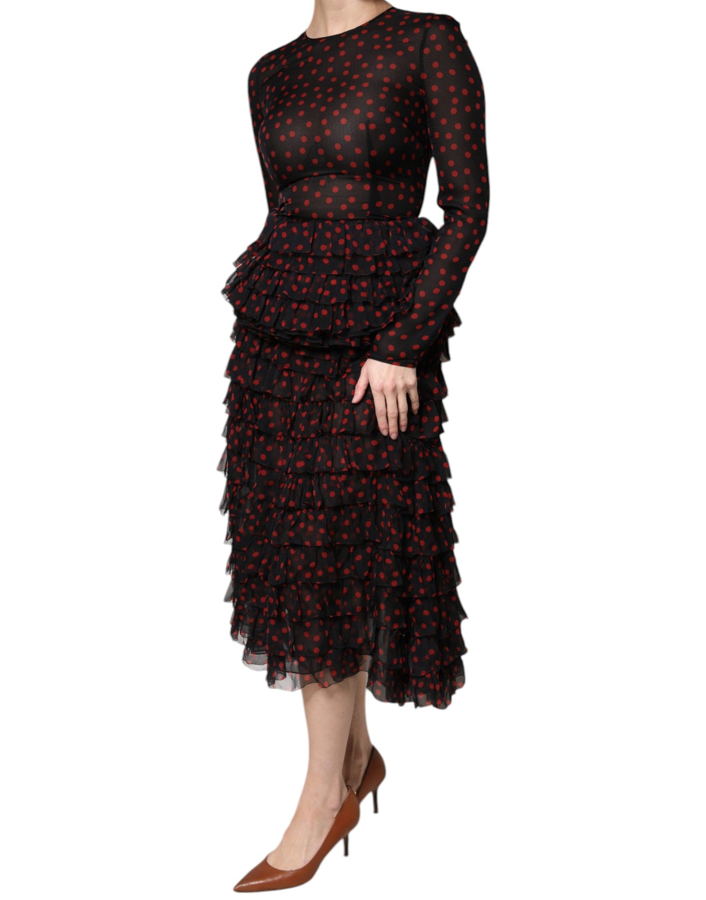 Robe midi superposée en soie à pois noirs et rouges Dolce &amp; Gabbana