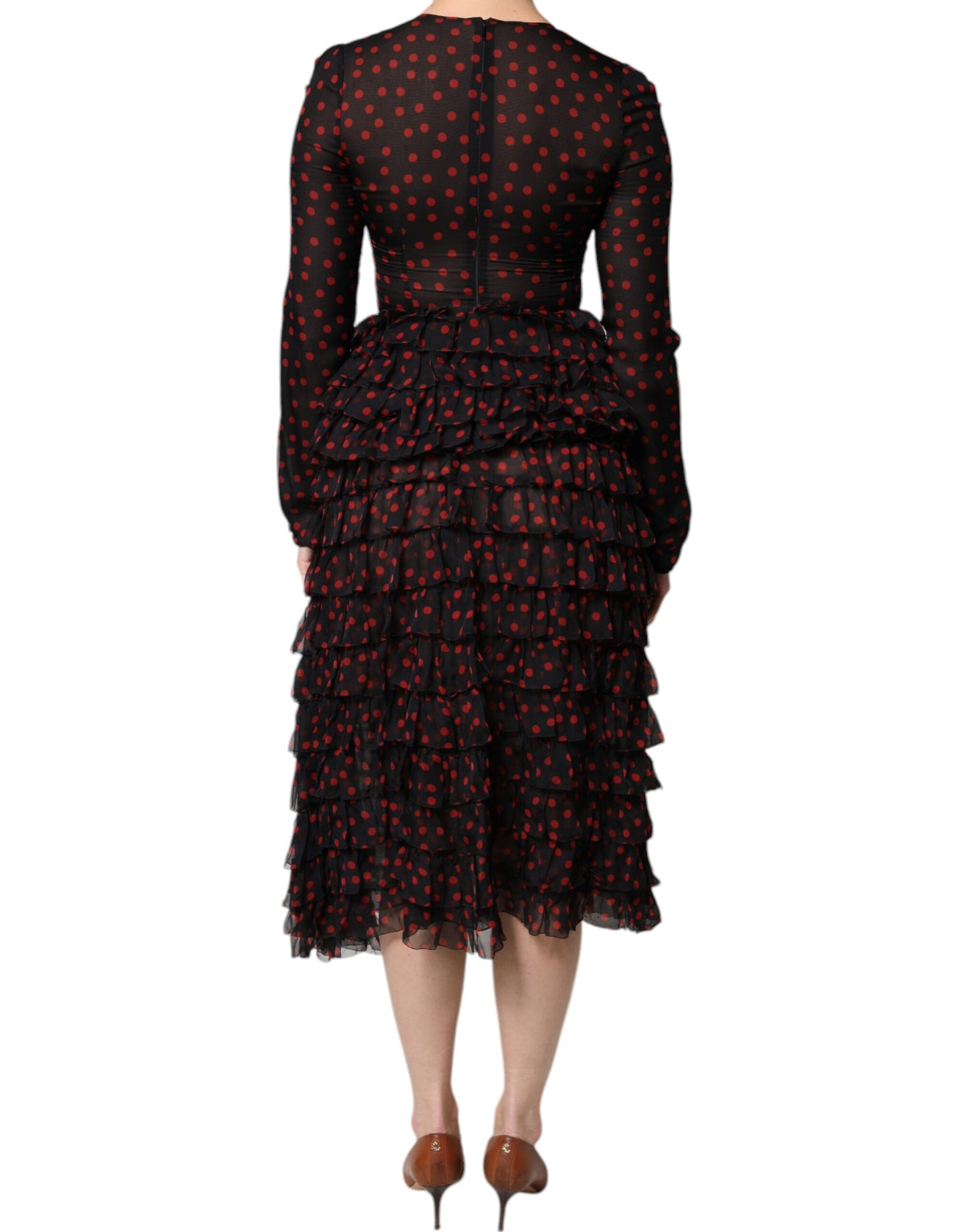 Robe midi superposée en soie à pois noirs et rouges Dolce &amp; Gabbana