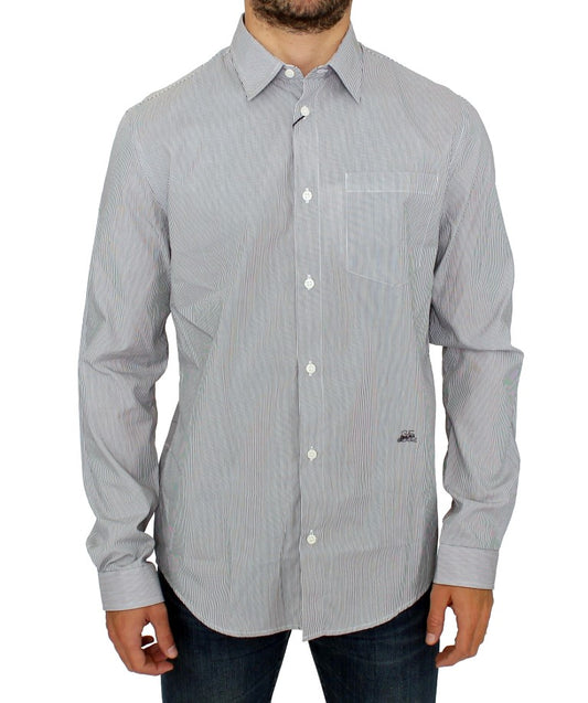 GF Ferre Gray Striped Cotton Casual Shirt
