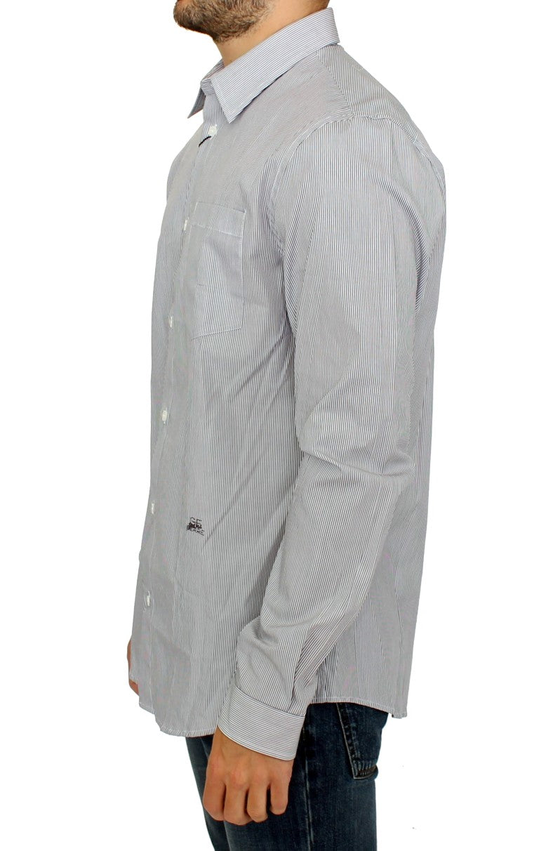 GF Ferre Gray Striped Cotton Casual Shirt
