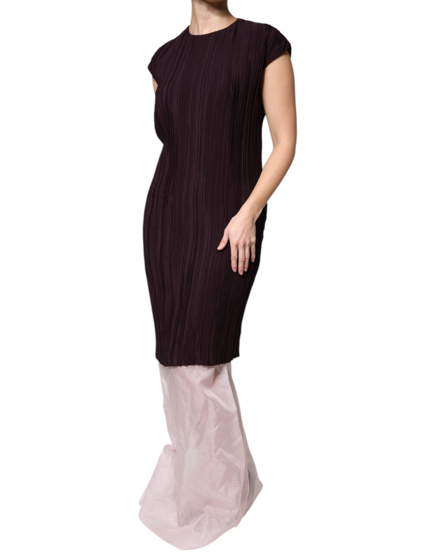 Robe fourreau longue en soie marron à manches courtes Barbara Casasola