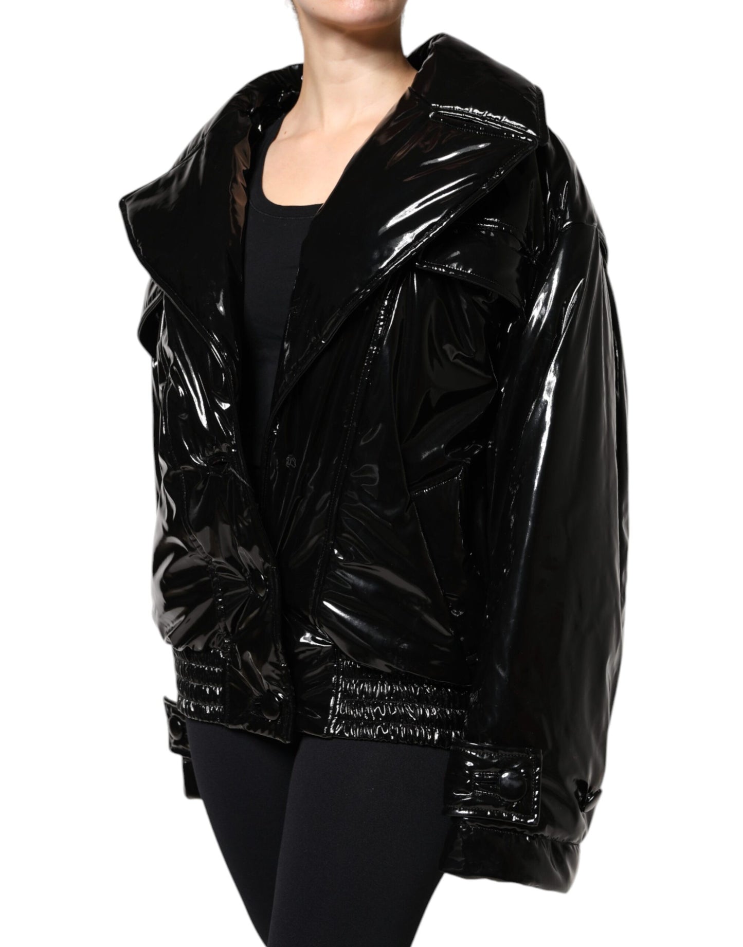 Veste blouson boutonnée en polyester noir Dolce &amp; Gabbana