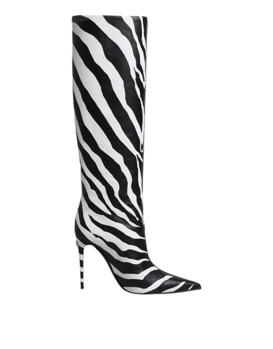 Bottes hautes à talons zébrés noires et blanches Dolce &amp; Gabbana