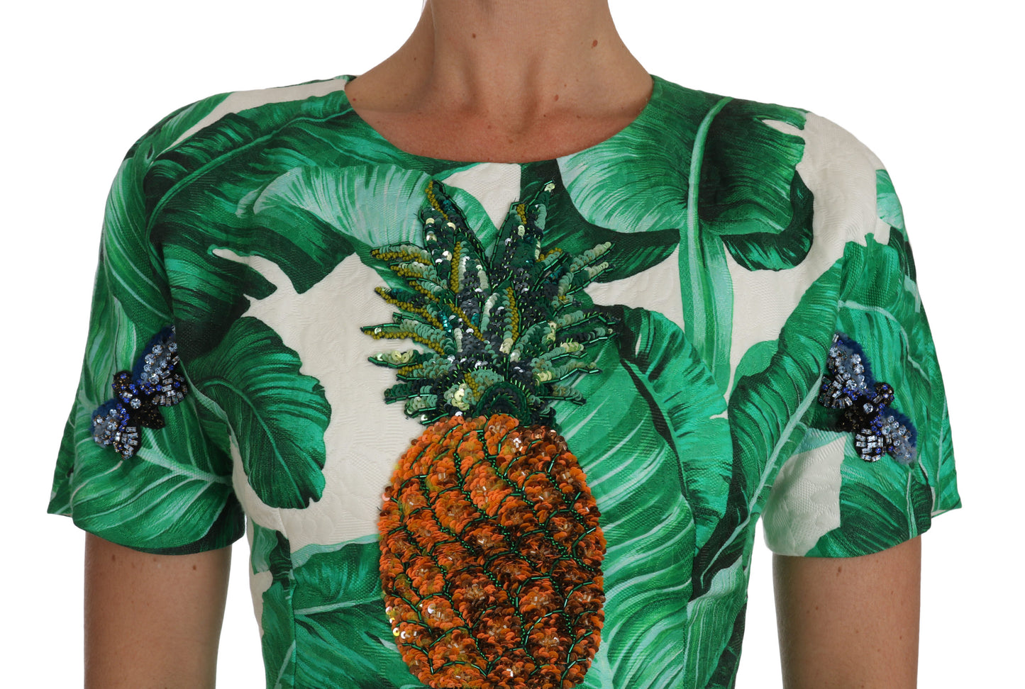 Robe trapèze Dolce &amp; Gabbana en feuille de bananier et cristaux d'ananas