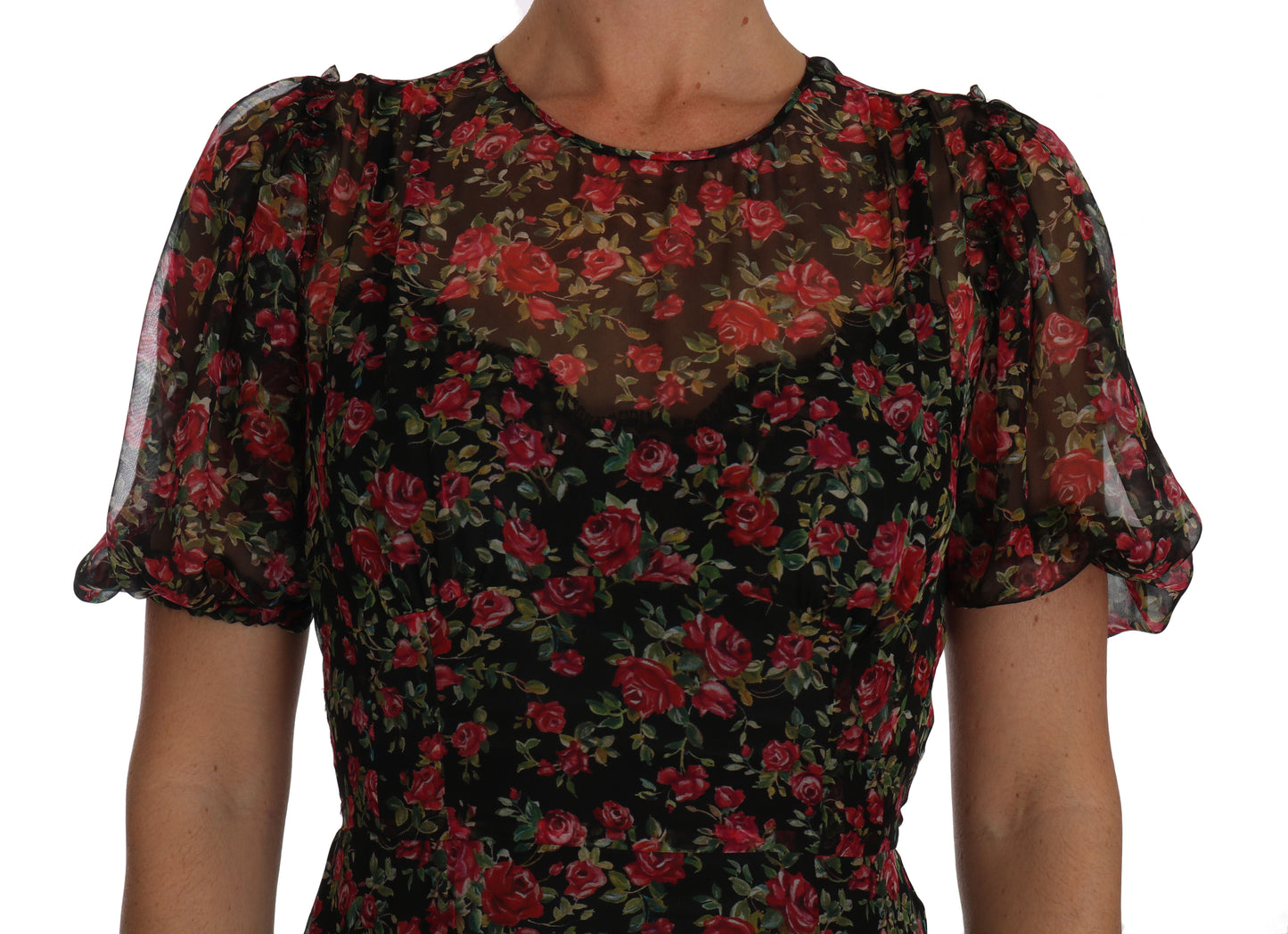 Dolce &amp; Gabbana Schwarzes A-Linien-Etuikleid mit Blumenrosen