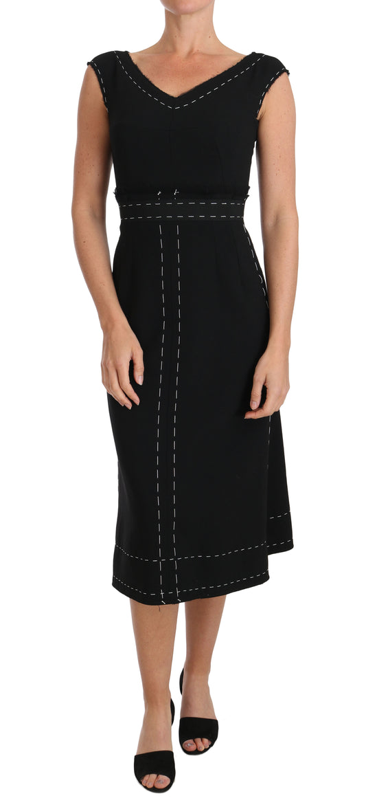 Robe fourreau trapèze en laine stretch noire Dolce &amp; Gabbana