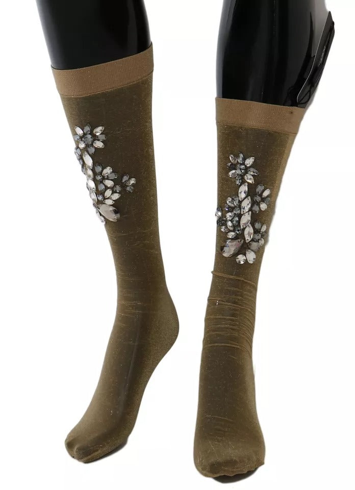 Chaussettes extensibles à fleurs et cristaux transparents Dolce &amp; Gabbana