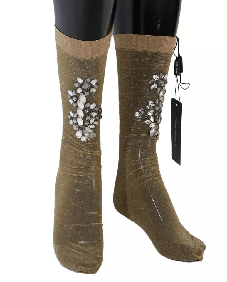 Chaussettes extensibles à fleurs et cristaux transparents Dolce &amp; Gabbana
